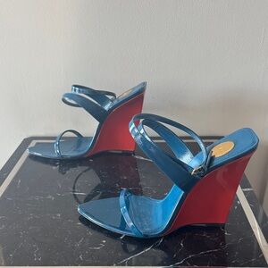 Saint Laurent Salome Blue and Orange Wedge Sandals 39